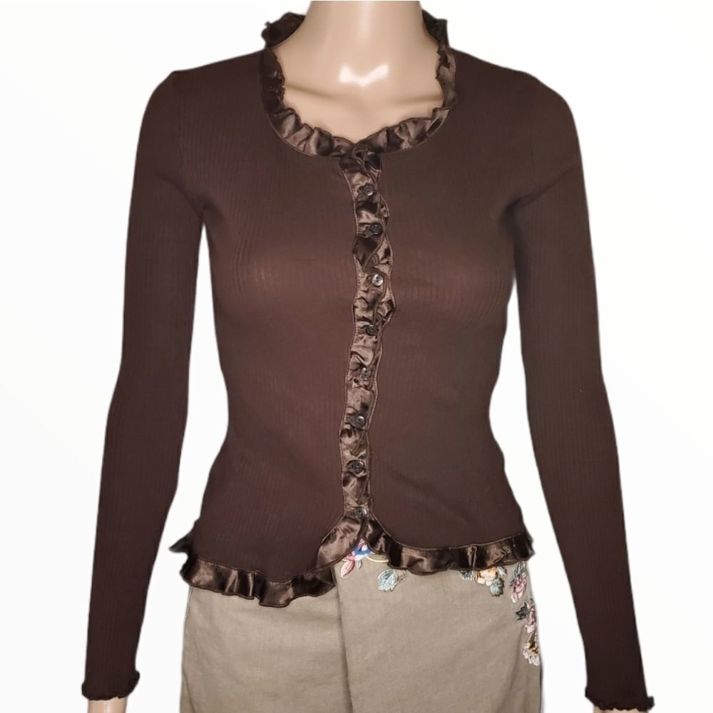DKNY Women's  Long Sleeve brown‎ henley top